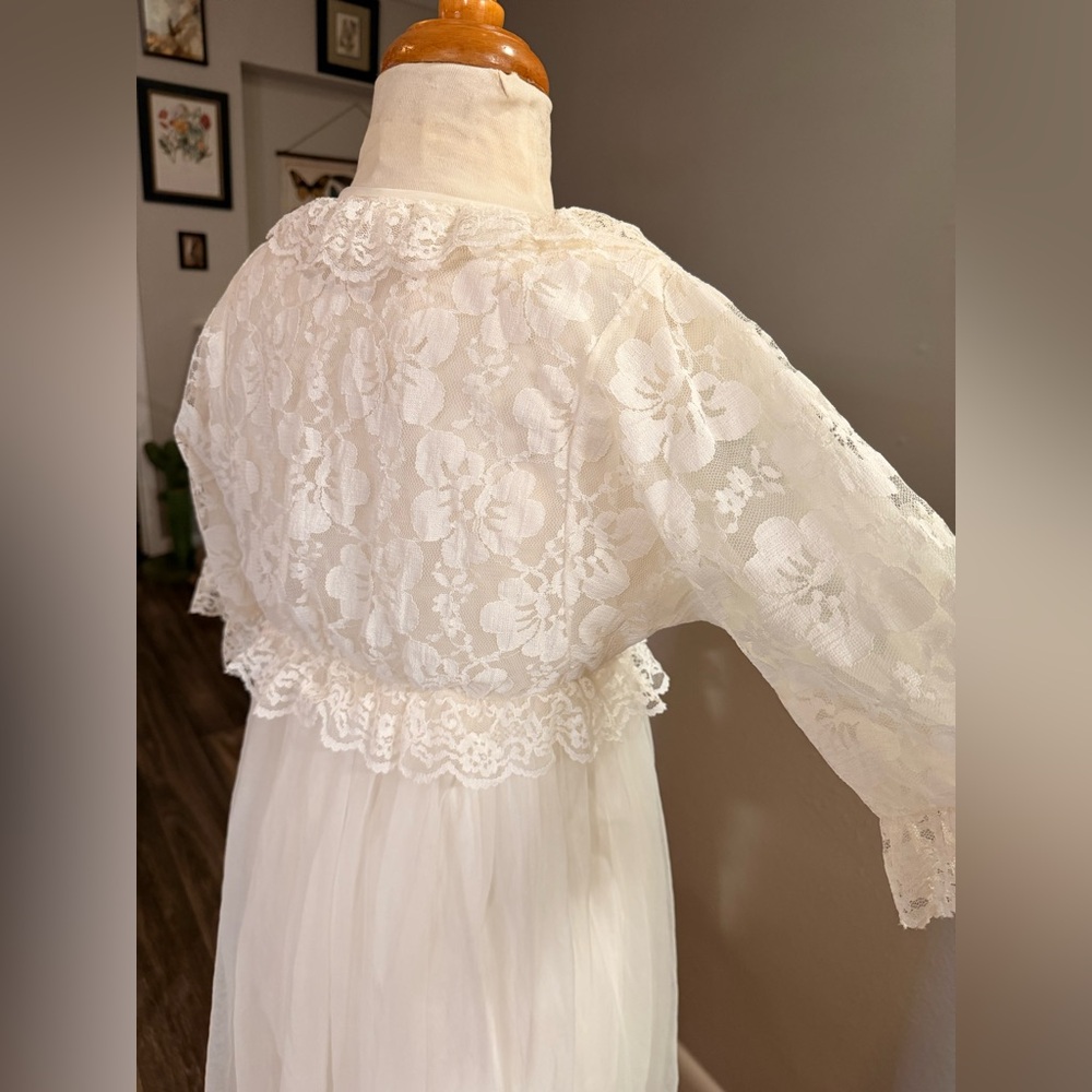 Vintage Cinema Etoile Lace Peignoir Robe & Nightgown Set Ivory Bridal S/M - Picture 4 of 13